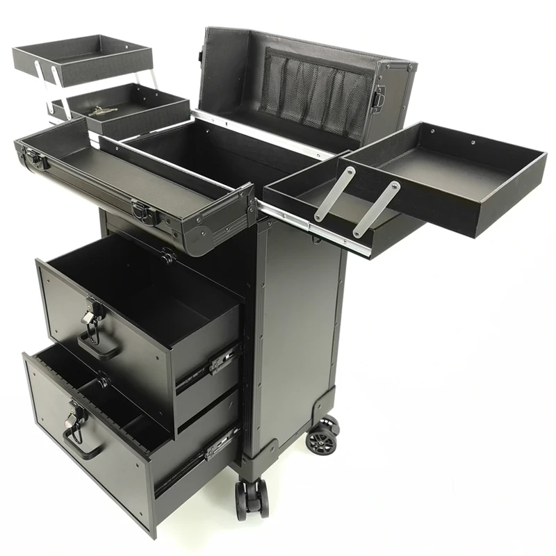 ماكياج Baina ضوء فاخر سبائك الألومنيوم عربة كبيرة حقيبة مستحضرات التجميل المهنية ماكياج الفنان مسمار الفن نسيج الشعر التطريز = #1