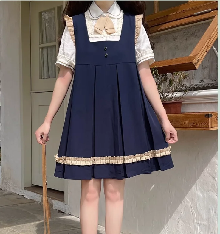 Sommer JK Uniform Frauen College-Stil Kleid kurz ärmel ige Top zweiteilige Set