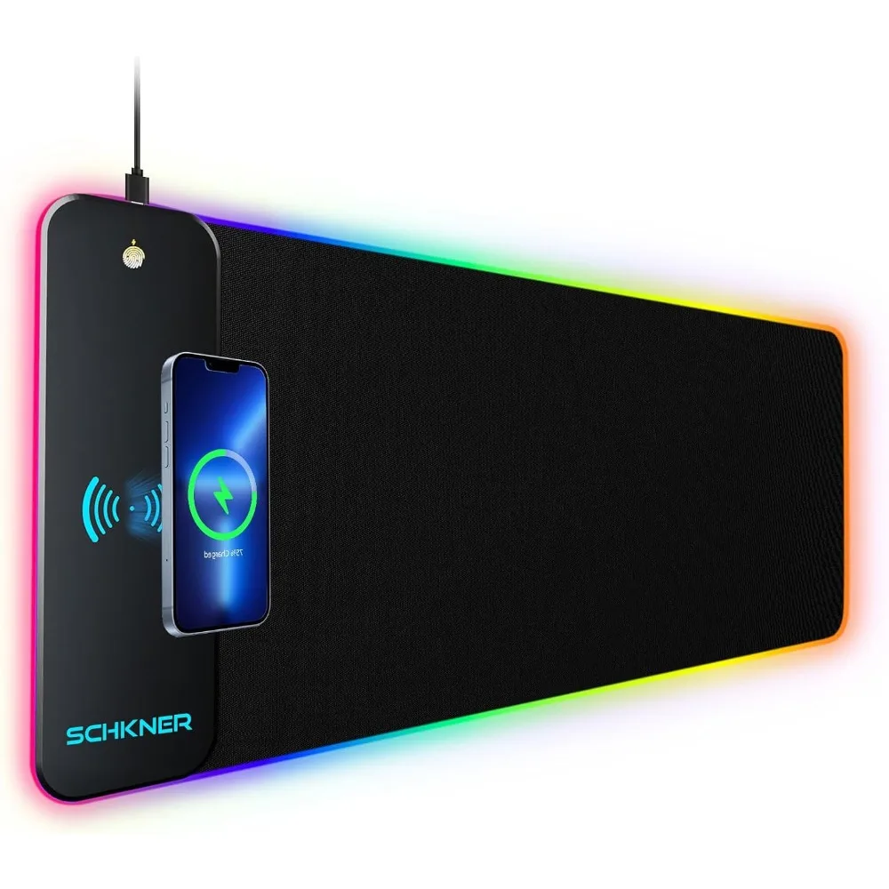 Gaming Mouse Pad: 15W Wireless Charging, Large 800x300mm, 10 Light Modes, Non-Slip, Waterproof