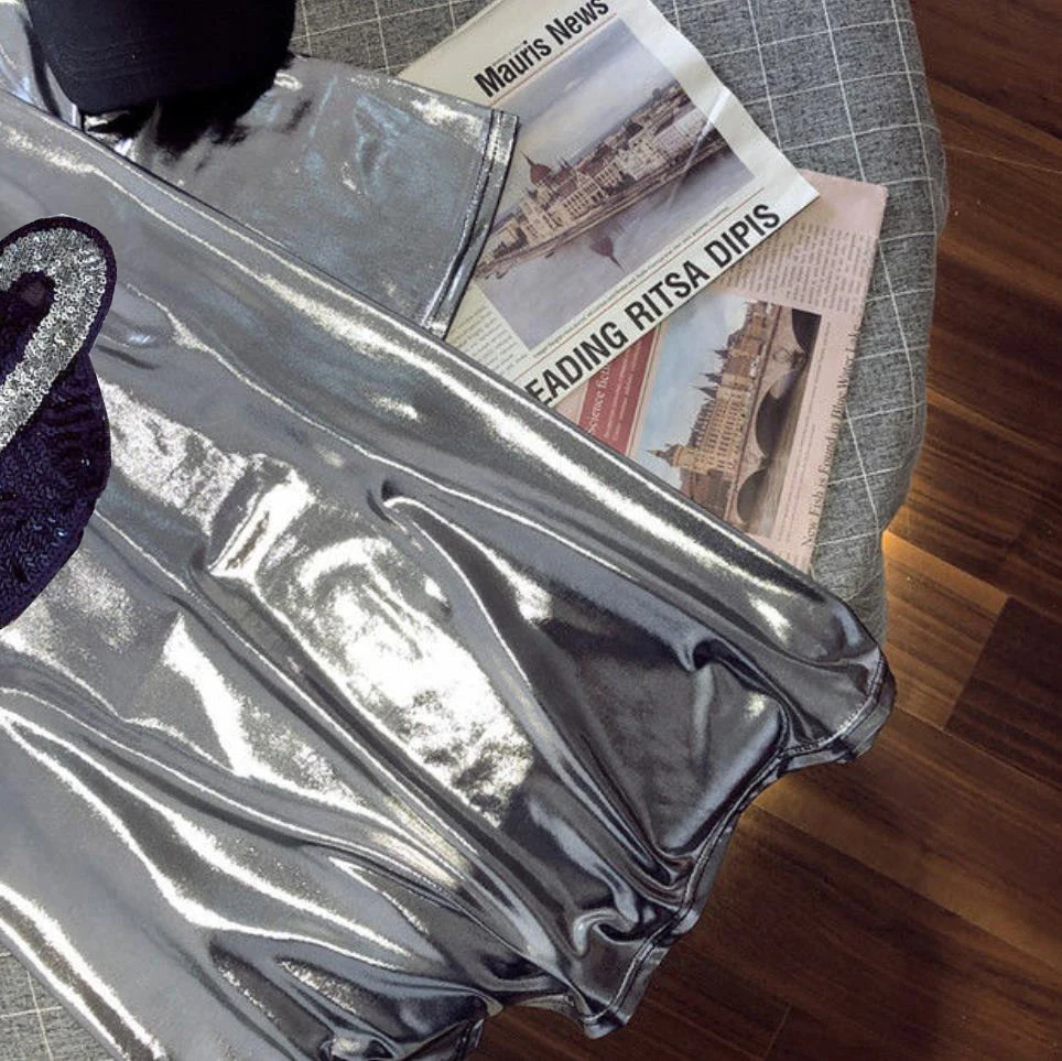 2023 Spring New Glittering T-shirt Trendy Brand Mid-length Loose Women Men Unisex Hip-hop Short-sleeved O-neck Casual Tops Tees