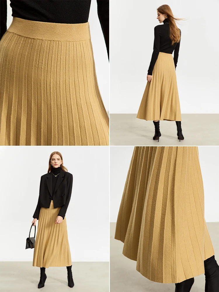 AMII Minimalist 2023 Wool Pleated Skirts for Women Winter New Midi Slim Fit A-line Knitted Umbrella Solid Skirt Female 12354018