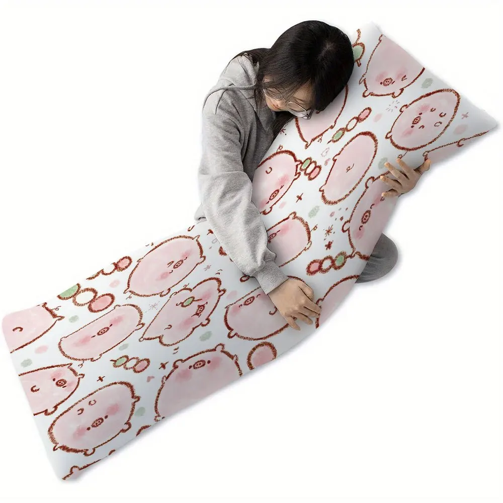 1pc of an Ultra-Soft Body Pillow Featuring an Abstract Pig Design, Printed on Both Sides, Providing Breathable Comfort for Side,