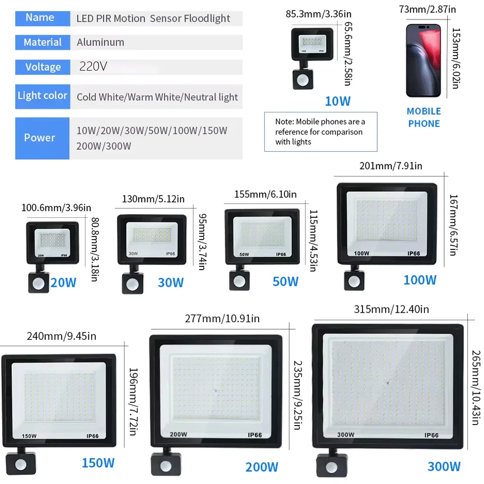 NONE Outdoor flutlicht LED PIR Motion Sensor projektor 220V IP66 Wasserdichte outdoor led spot LED Strahler Für Garten straße Licht 3