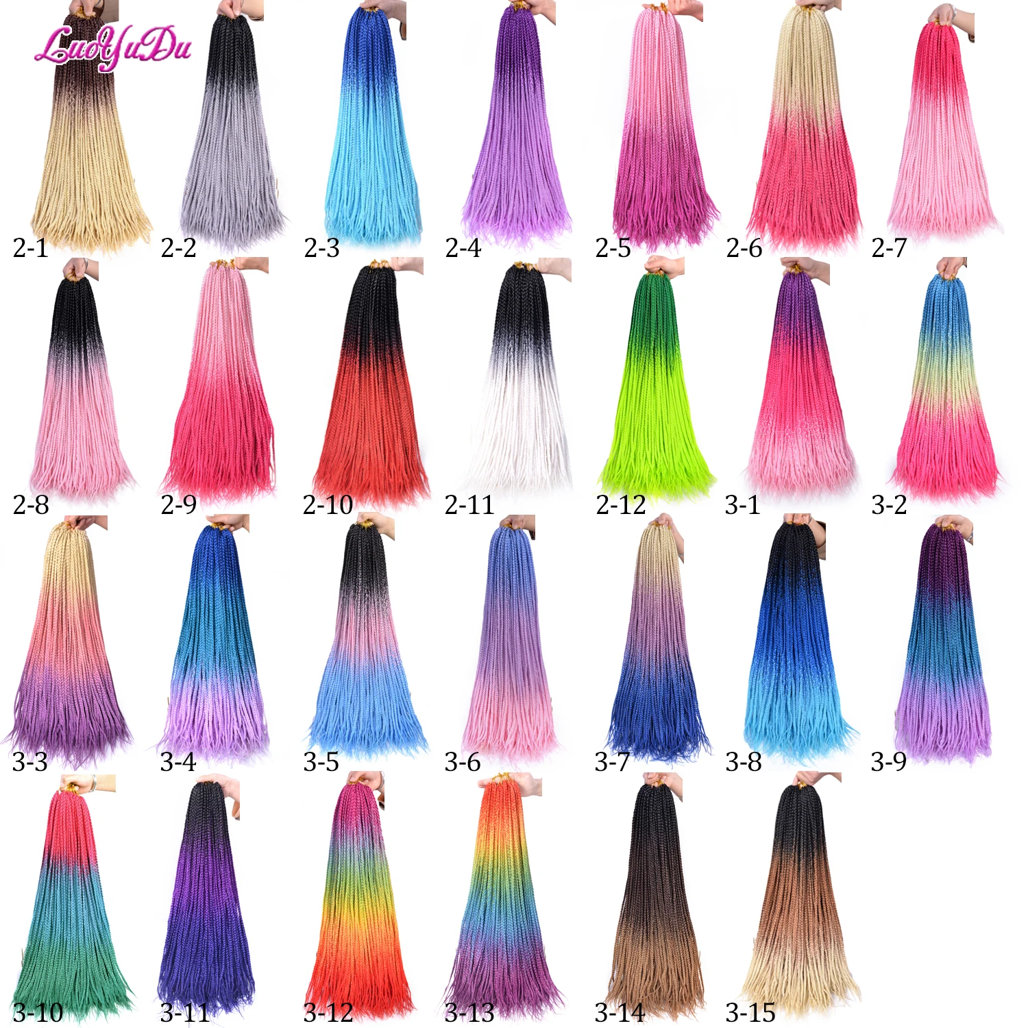 Synthetic Crochet Hair Box Braids 22Roots Colored Braiding Hair Extensions 24Inch Rainbow Ombre Crochet Braids Pink Red luoyudu