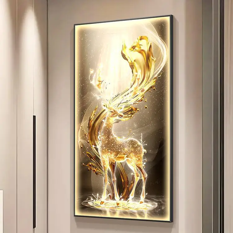 

Light Luxury Entrance Door Foyer Decoration Light Painting Abstract Corridor End Living Room Lobby Reindeer LED Hanging Painting