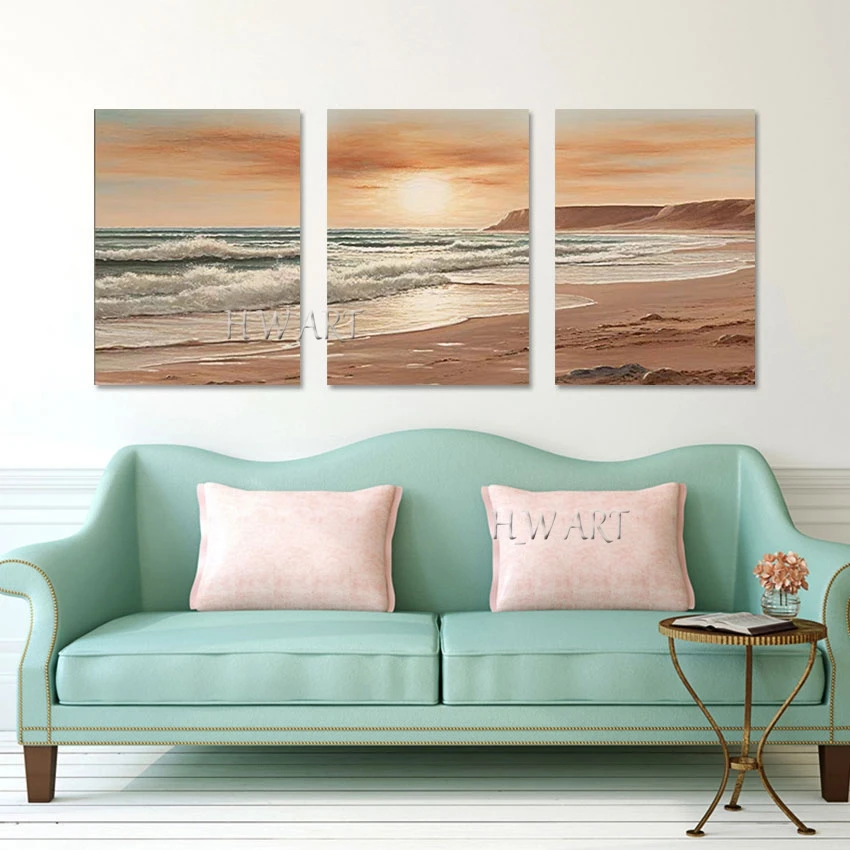 Seaside Group Of 3 PCS From Handpainted Modern Abstract Oil Painting On Canvas Wall Art For Living Room Home Decor Unframed