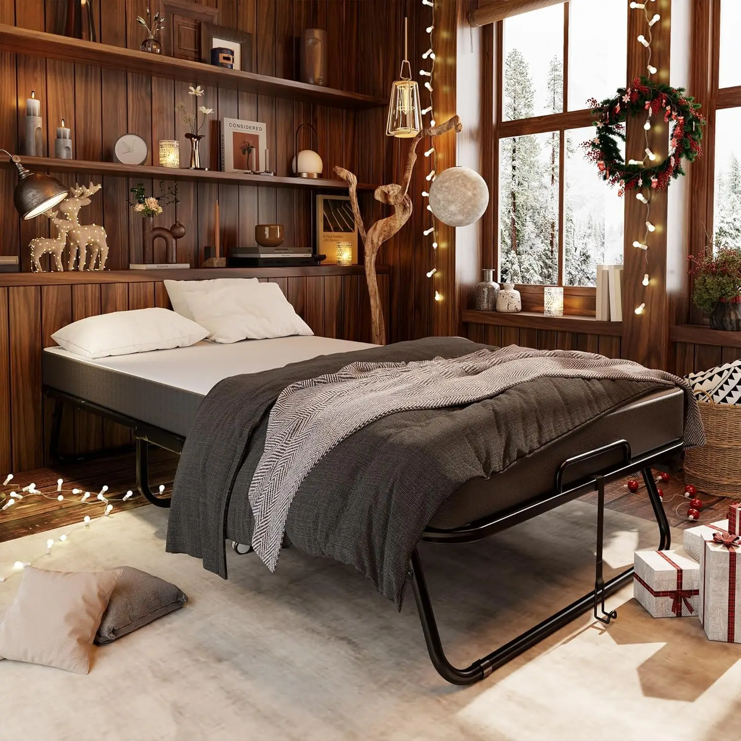 Folding Bed with Mattress Twin Roll Away Portable Bed 75