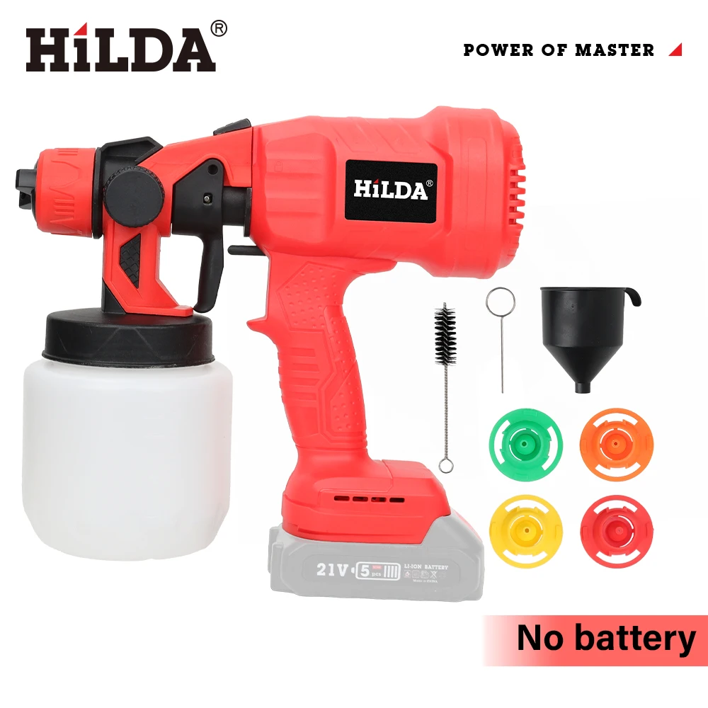 HILDA 1500W Electric Cordless Spray Gun HVLP Paint Sprayer For Dewalt 21V Furniture Coating Airbrush