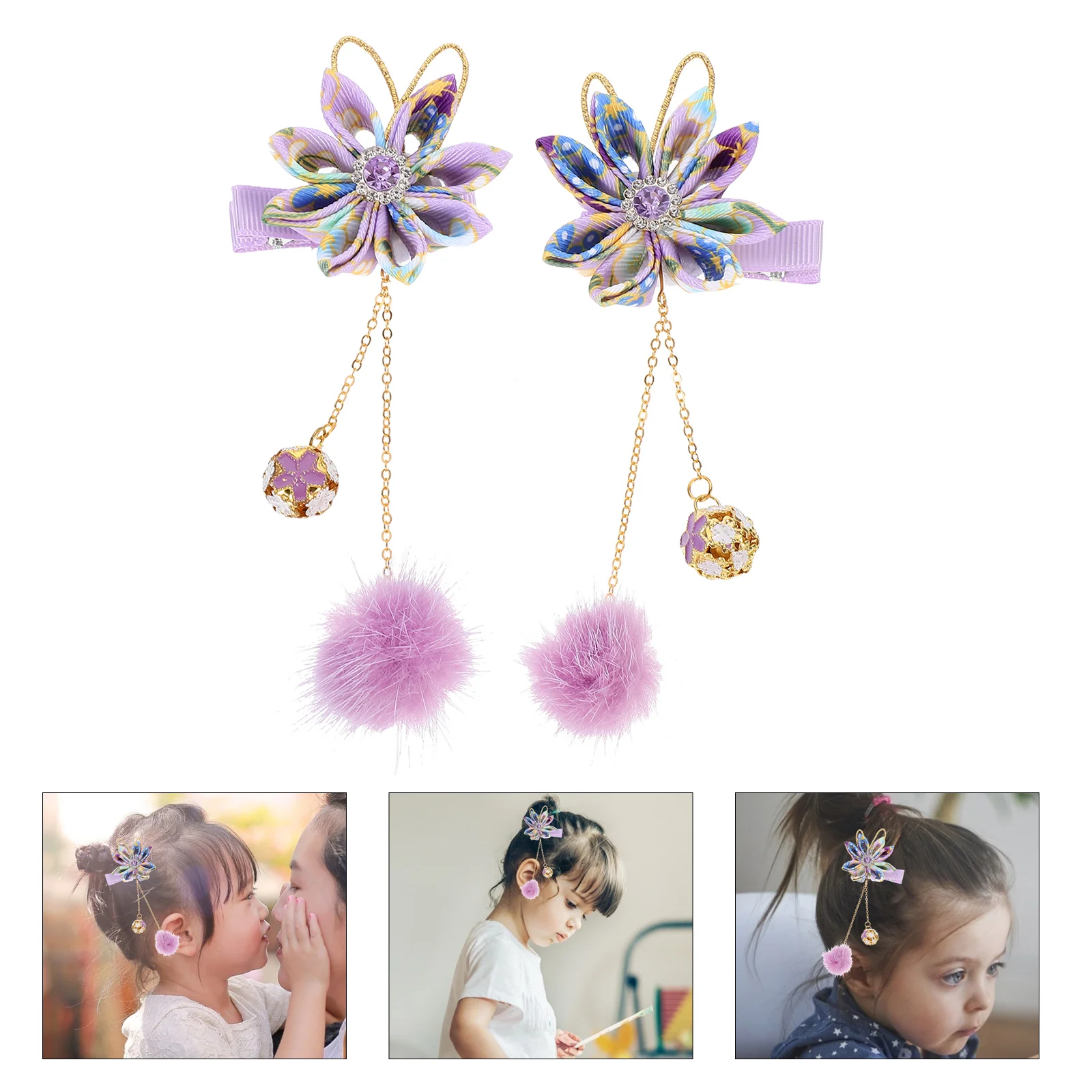 2 uds horquilla niñas Clip niños chinos para colgar pasador de flores tela Miss Barrettes