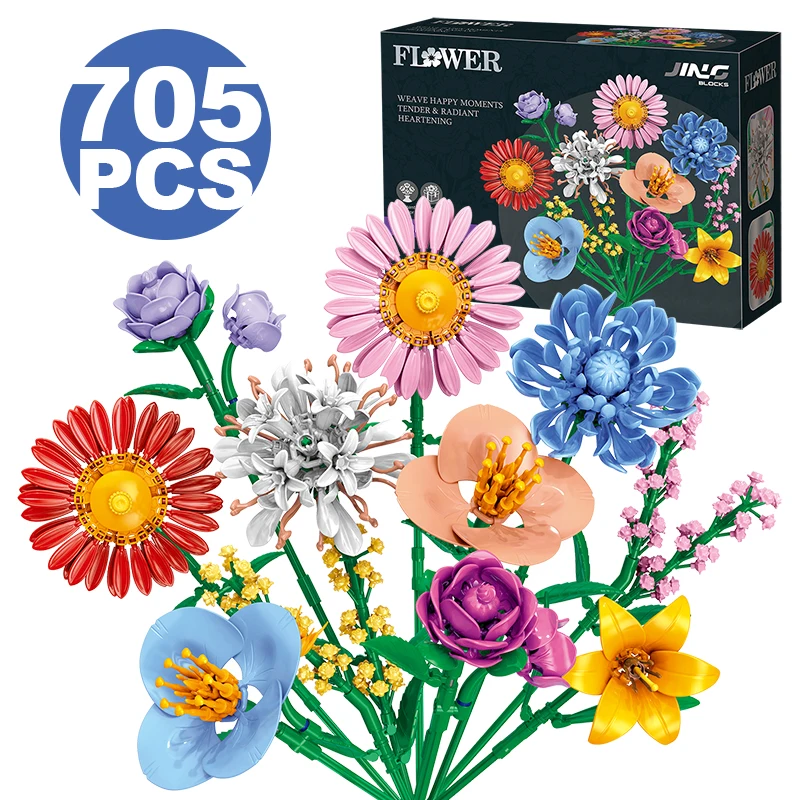 

Creative Romantic Lily Flower Bouquet Building Blocks Dahlia Chrysanthemum Plant Decoration Assemble Bricks Toys Girl Lady Gifts