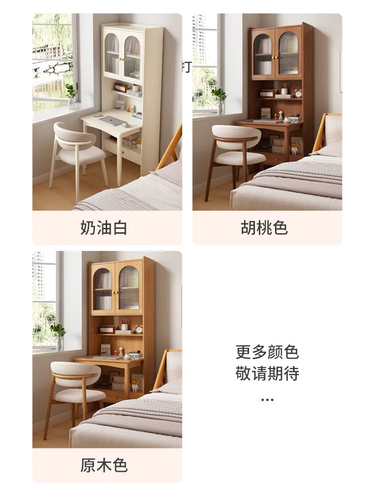 Modern simple folding solid wood desk bookshelf integrated home student study table study room computer table bookcase combinati