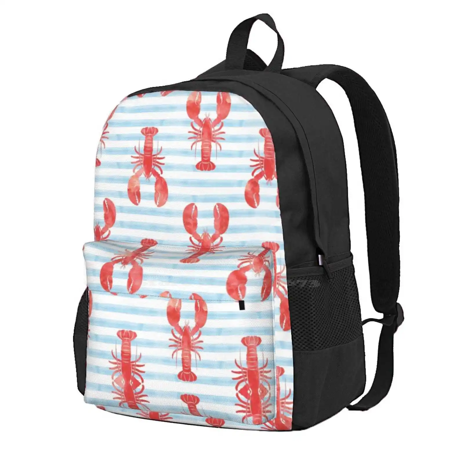 Lobsters On Blue Stripes Hot Sale Schoolbag Backpack Fashion Bags Red Lobster Sea Life Designs Watercolor Lobsters Maine