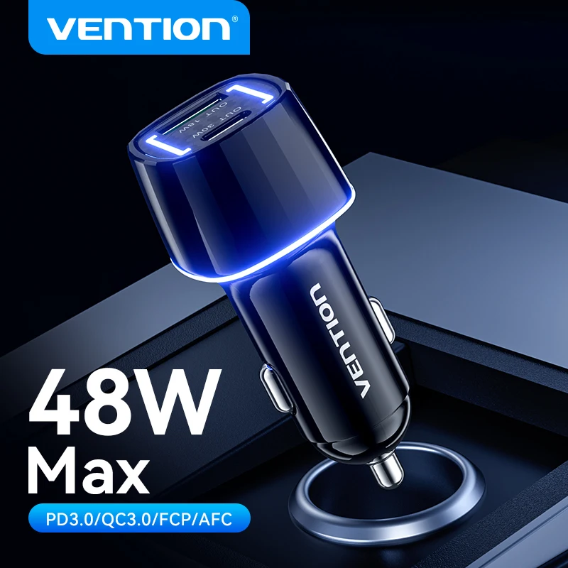 Vention USB Car Charger 48W Quick Charge QC3.0 PD Type C Fast Car USB Charger For iPhone 16 Xiaomi Mobile Phone Fast Charging