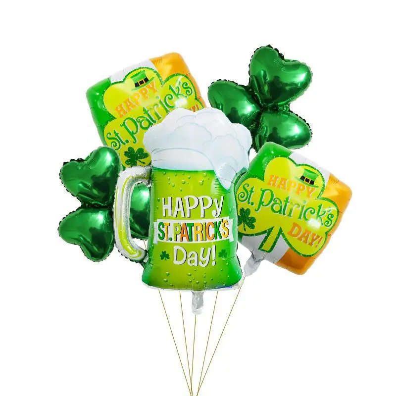 1Pc Beer Party Balloons Green Clover Beer Aluminum Foil Saint Patrick's Day Theme Foil Balloons for Saint Patrick's Day Decor