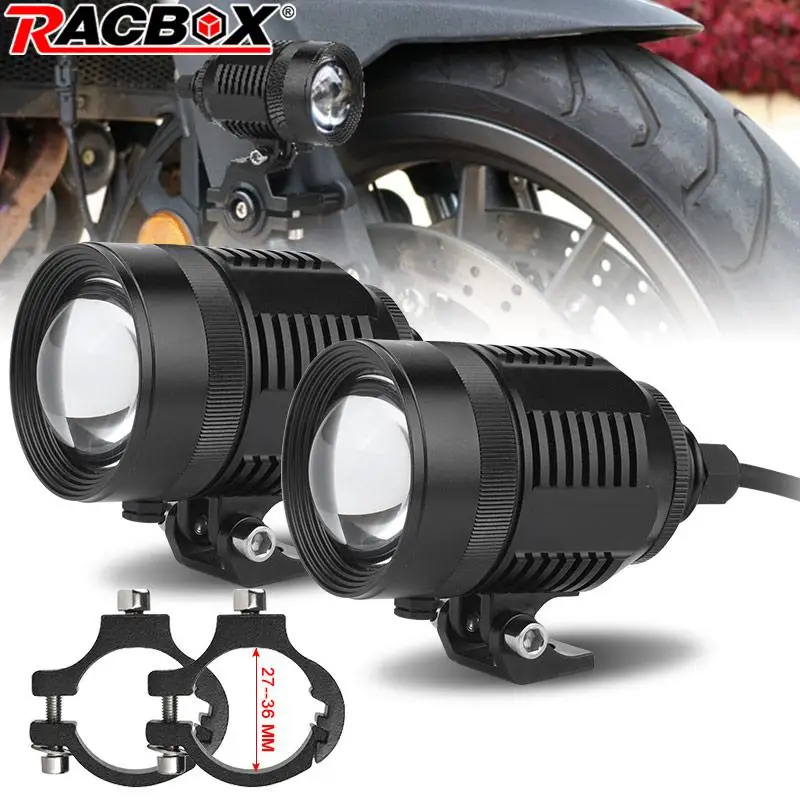 

Motorcycle Spotlight Adjustable Bracket LED Headlight Fog Light Driving Auxiliary Lamp White 6000K Super Bright Universal Bike