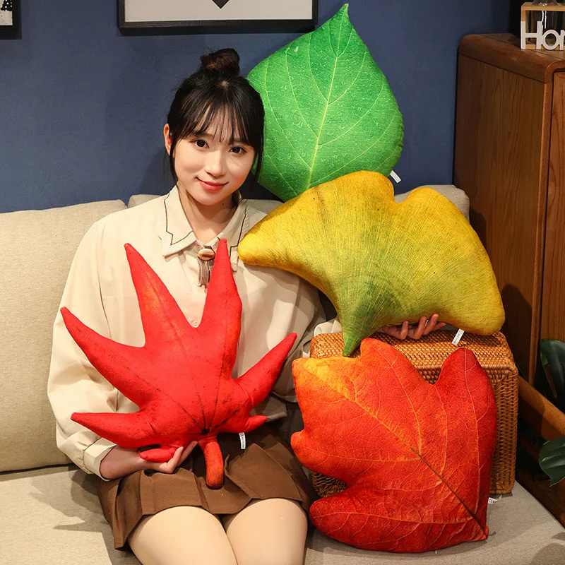 Variety Leaves Plush Pillow Kawaii Maple Leaf Ginkgo Leaf Green Leaf Plush Dolls Stuffed Soft Plant Cushion for Home Sofa Decor