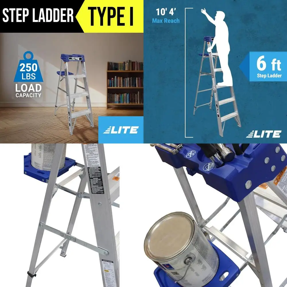 سلم ألومنيوم بطول 6 أقدام مع صينية أدوات، سعة تحميل 250 رطل، النوع الأول، LP-2111-06 #1