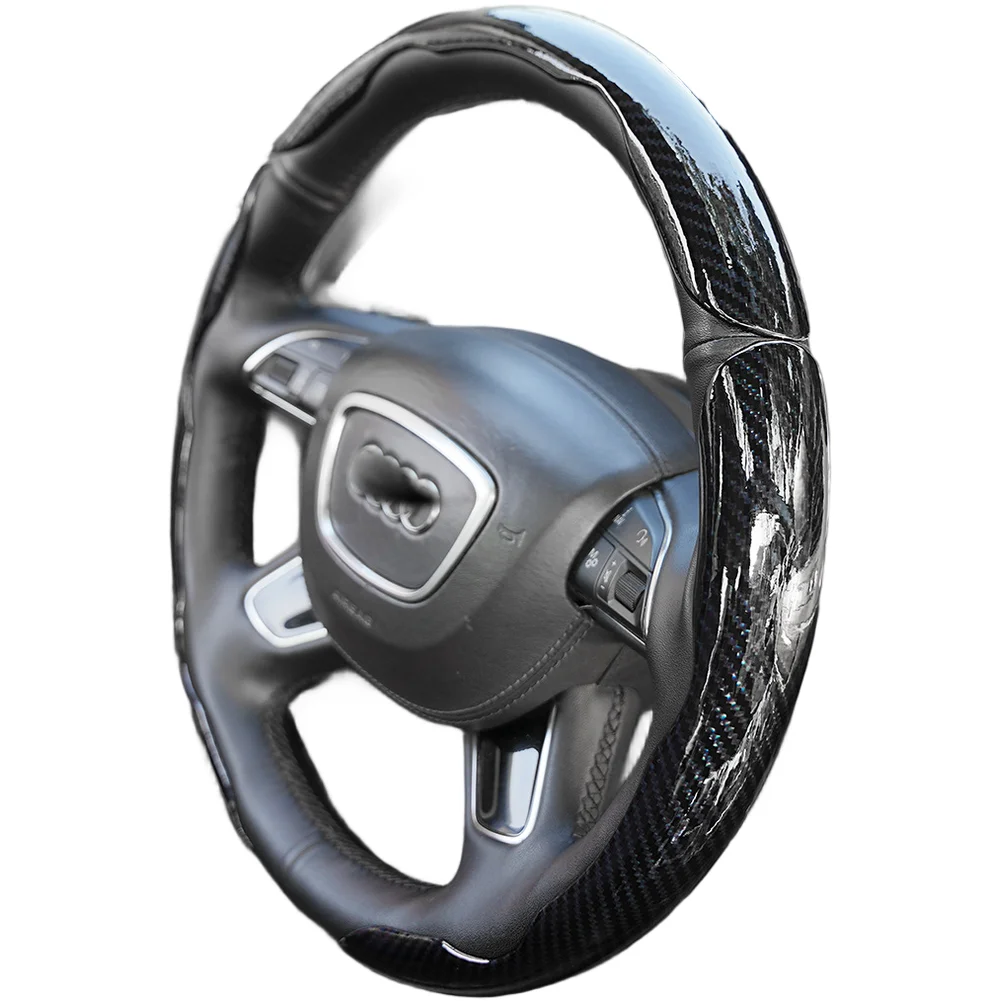 

Glossy Carbon Fiber Pattern Steering Wheel Cover with Anti Slip Compatible with Most Cars Including SUVs and Trucks