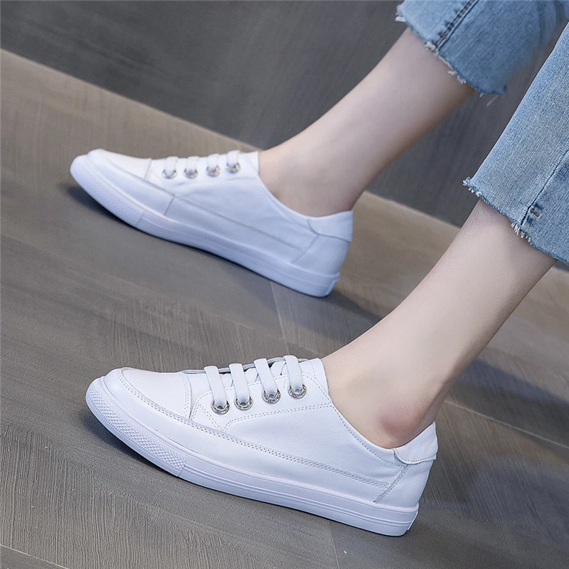 MORAZORA 2023 Women Sneakers New Genuine Leather Women Flats Lace Up Flat Casual Shoes White Ladies Shoes