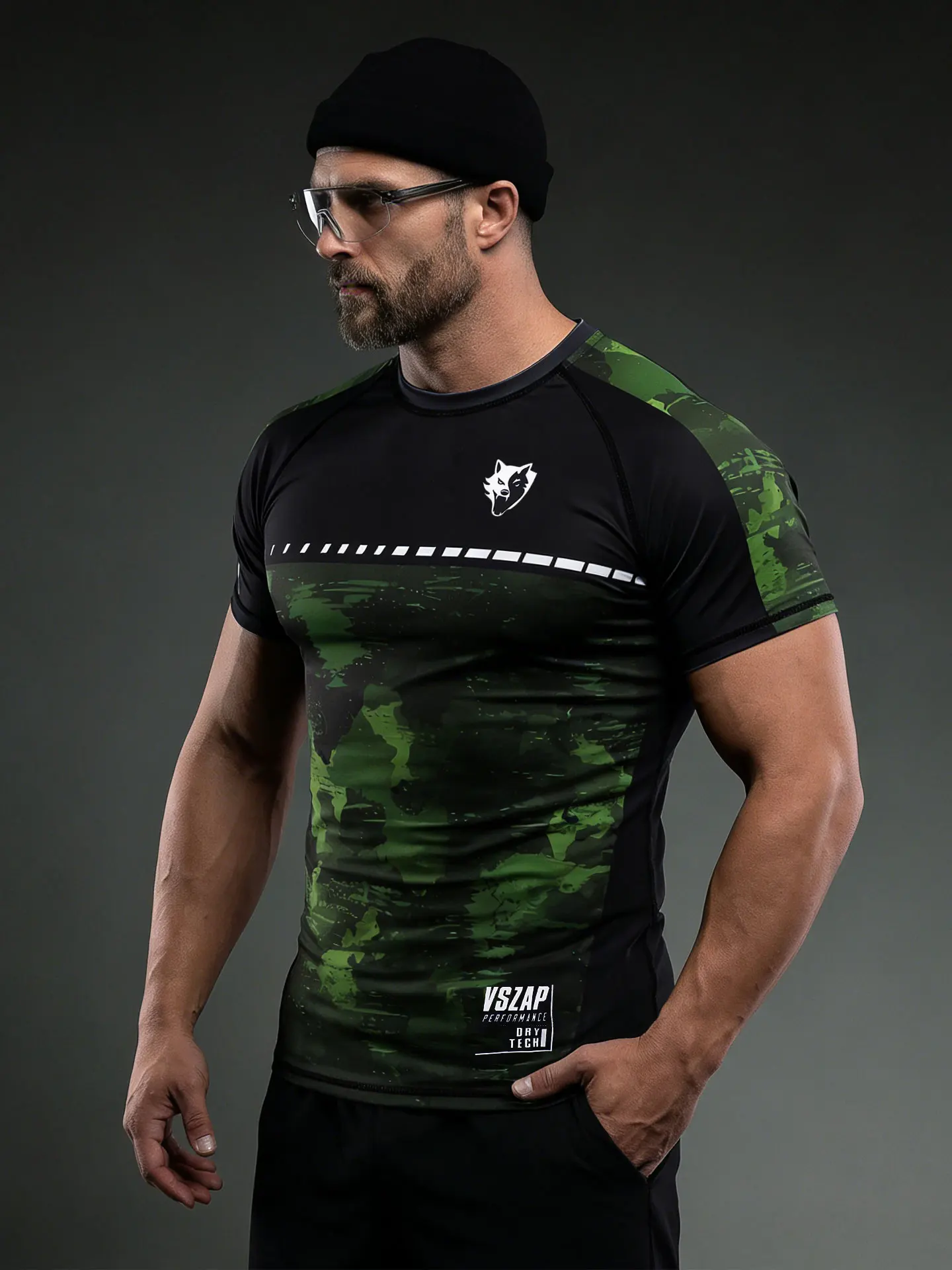 

Мужская спортивная футболка VSZAP с камуфляжным принтом, быстросохнущая, для тренировок, с цветными блоками, модная, с текстурой