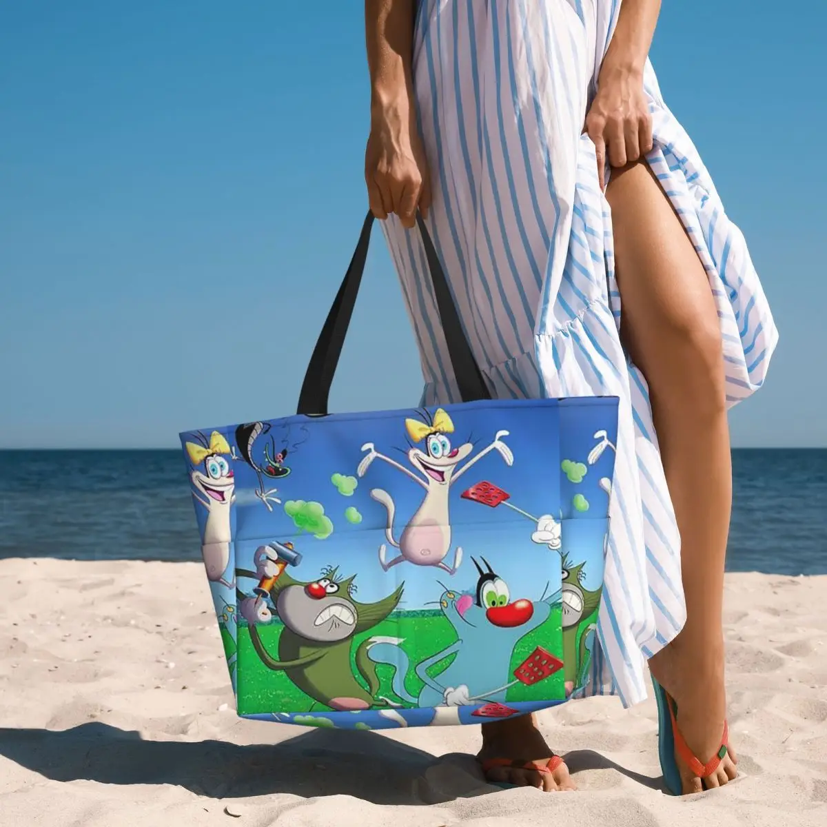 

Animation Anime Film Oggy And The Cockroaches Beach Tote Bag Sport Gym Yoga Duffle Large Tote Bag Women Travel Bag Fitness bag