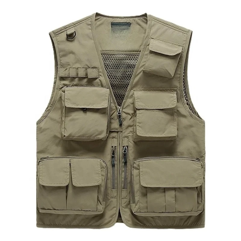 

High-quality design men's lightweight mesh sleeveless overalls hiking outdoor fishing vest with men's multiple pockets