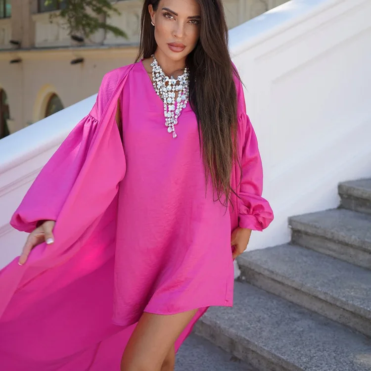 Robe gilet pour femmes, costume deux pièces, manches bouffantes, Cardigan, Robe courte, décontractée, tenue de plage, vacances d'été, 2025