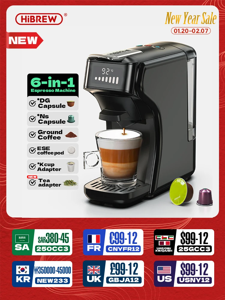 HiBREW 6in1 Capsule Coffee Machine Hot/Cold Multiple Espresso Cafetera Cappuccino Coffee Maker Dolce Gusto Nespresso Powder H1B