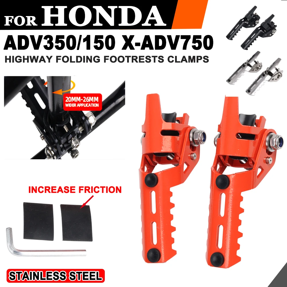 For Honda X-ADV 750 ADV350 ADV150 X ADV Motorcycle Accessories Highway Front Foot Pegs Folding Footrests Clamps Diameter 20-26mm