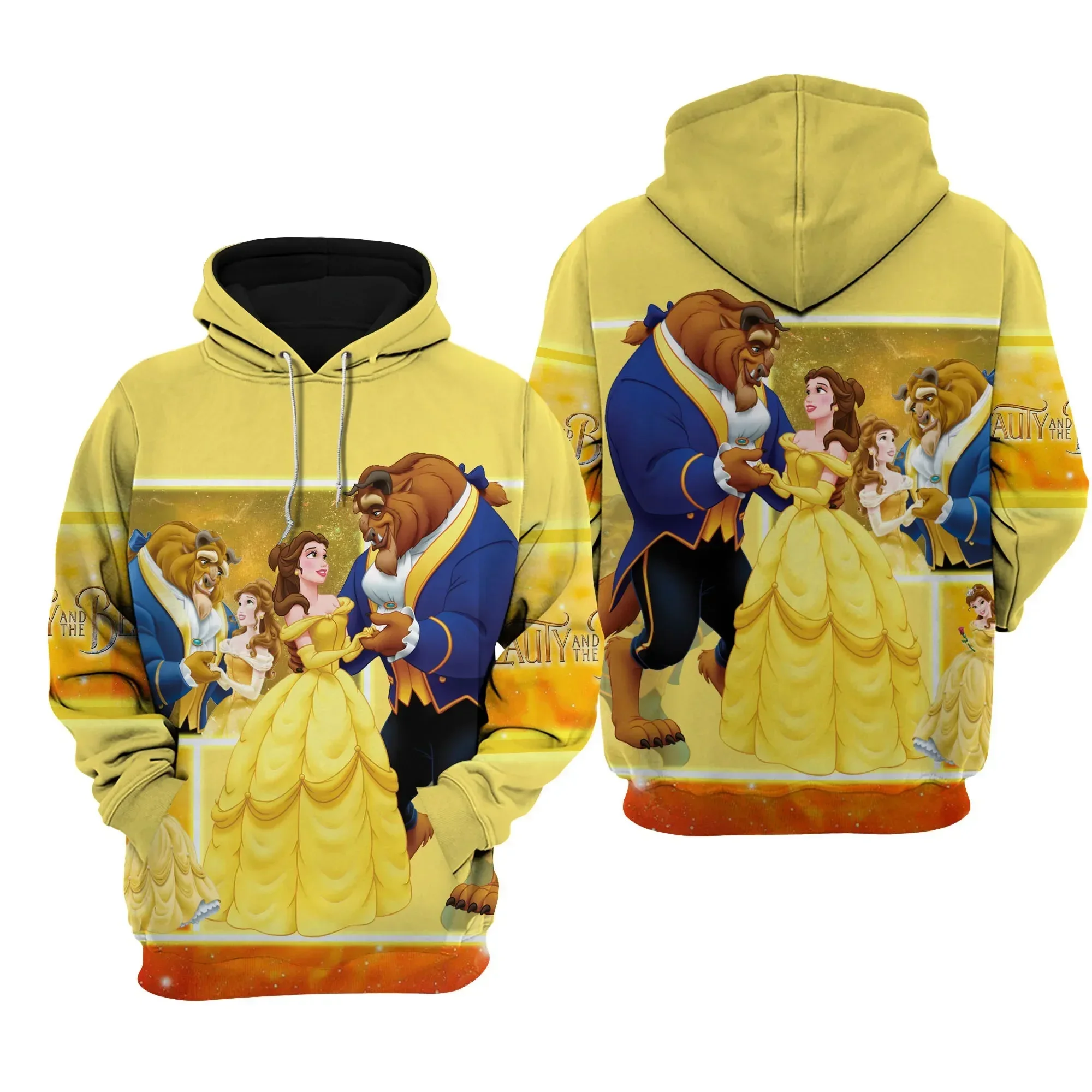 Beauty and the Beast Boy Girls Hoodie Belle Princess Hoodie 3D Printed Disney Pullover New Men\'s Hoodie MINISO Men\'s Clothing