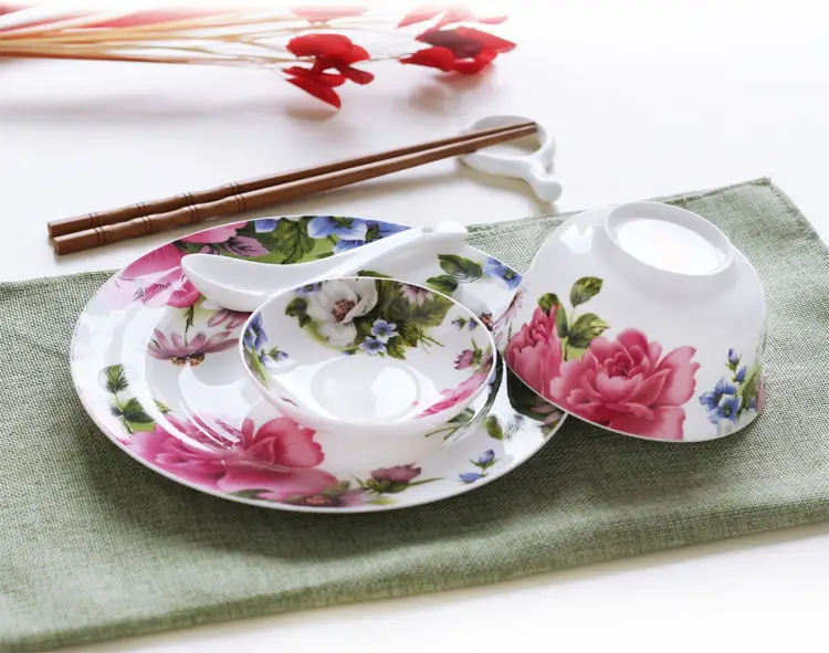 30pcs Set, Floral Bone China Dinnerware, Beauty Ceramic Dinner Bowl Plate Food Container, Storage Container