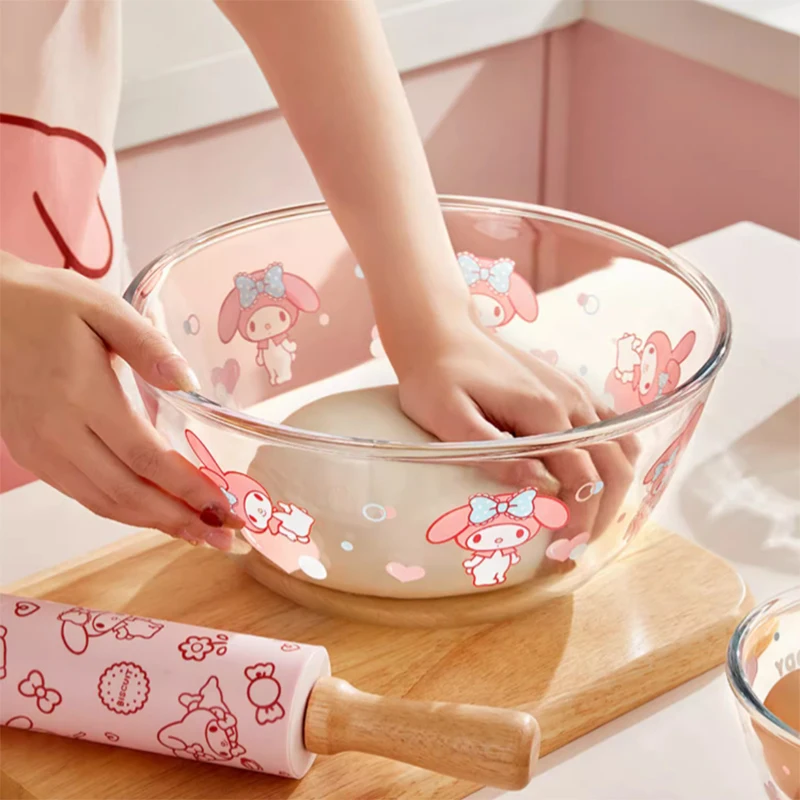 Cartoon Cute Sanrio Melody Cinnamoroll Glass Bowl Home Kitchen Deepening Baking Heat-resistant Glass Large Bowl