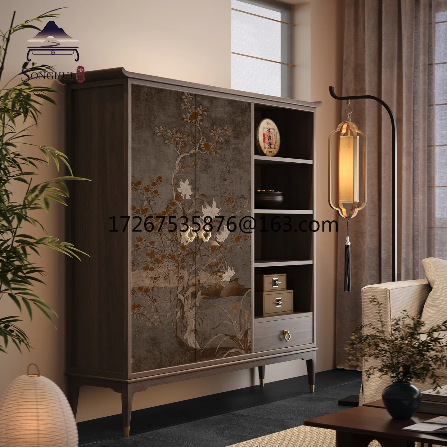 

Chinese pure solid wood dining side cabinet, living room integrated against the wall, tea storage cabinet side cabinet