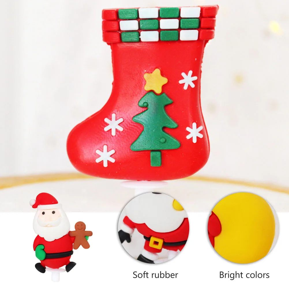

6pcs Christmas Santa Cake Decorations Rubber Cartoon Cupcake Toppers Baking Party Supplies Xmas Cake Picks Dessert Inserts
