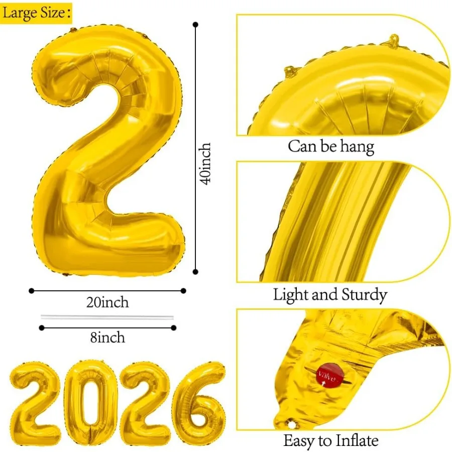 2026 بالونات 40 بوصة 2026 عدد بالونات ذهبية 2026 بالون كبير احباط بالونة السنة الجديدة رقم 2026 بالونات مايلر لعيد الميلاد