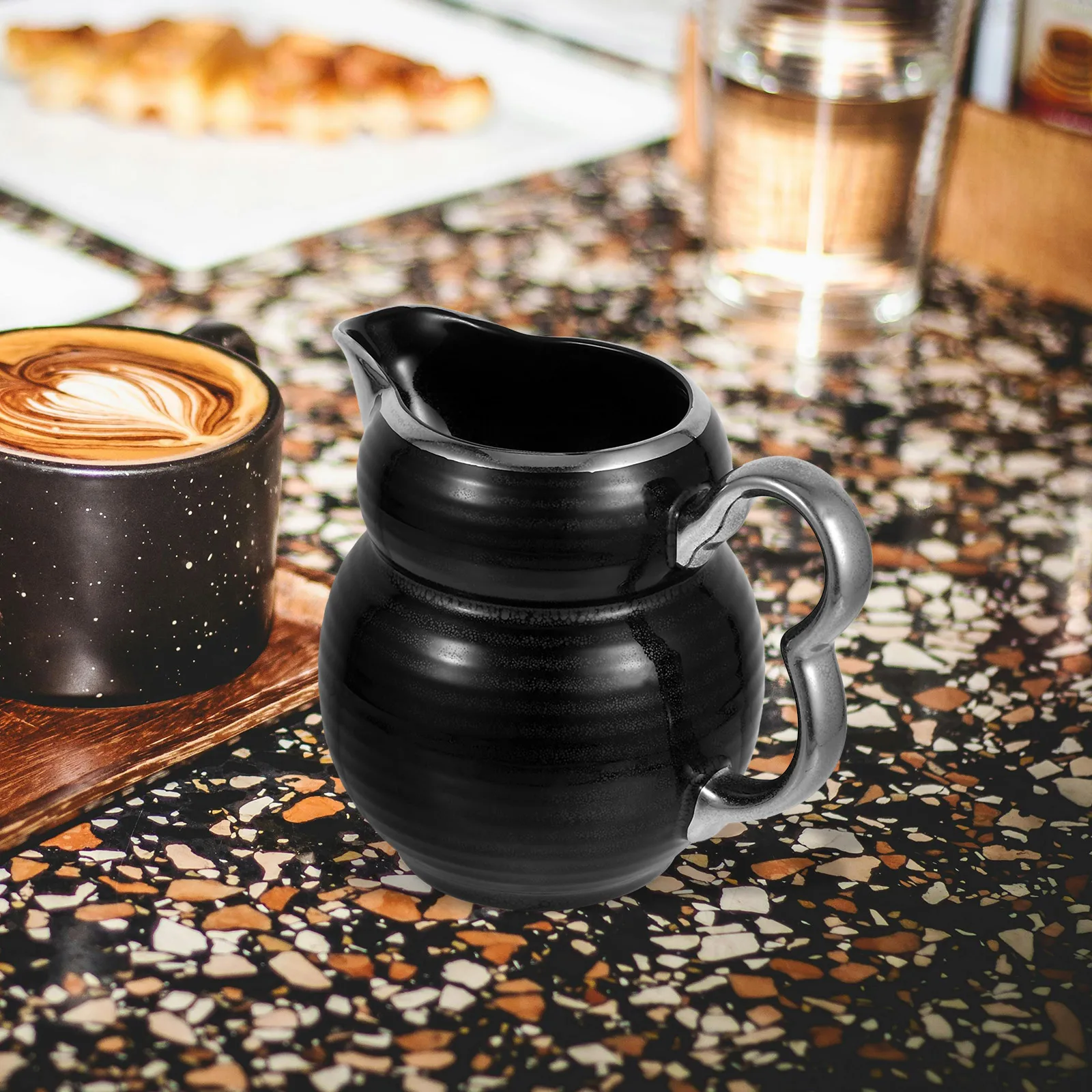 

1pcs Premium Ceramic Pitcher With Handle Coffee Creamer Jug White Powder Dispenser Flavored Creamer For Tea Party Hotel Use