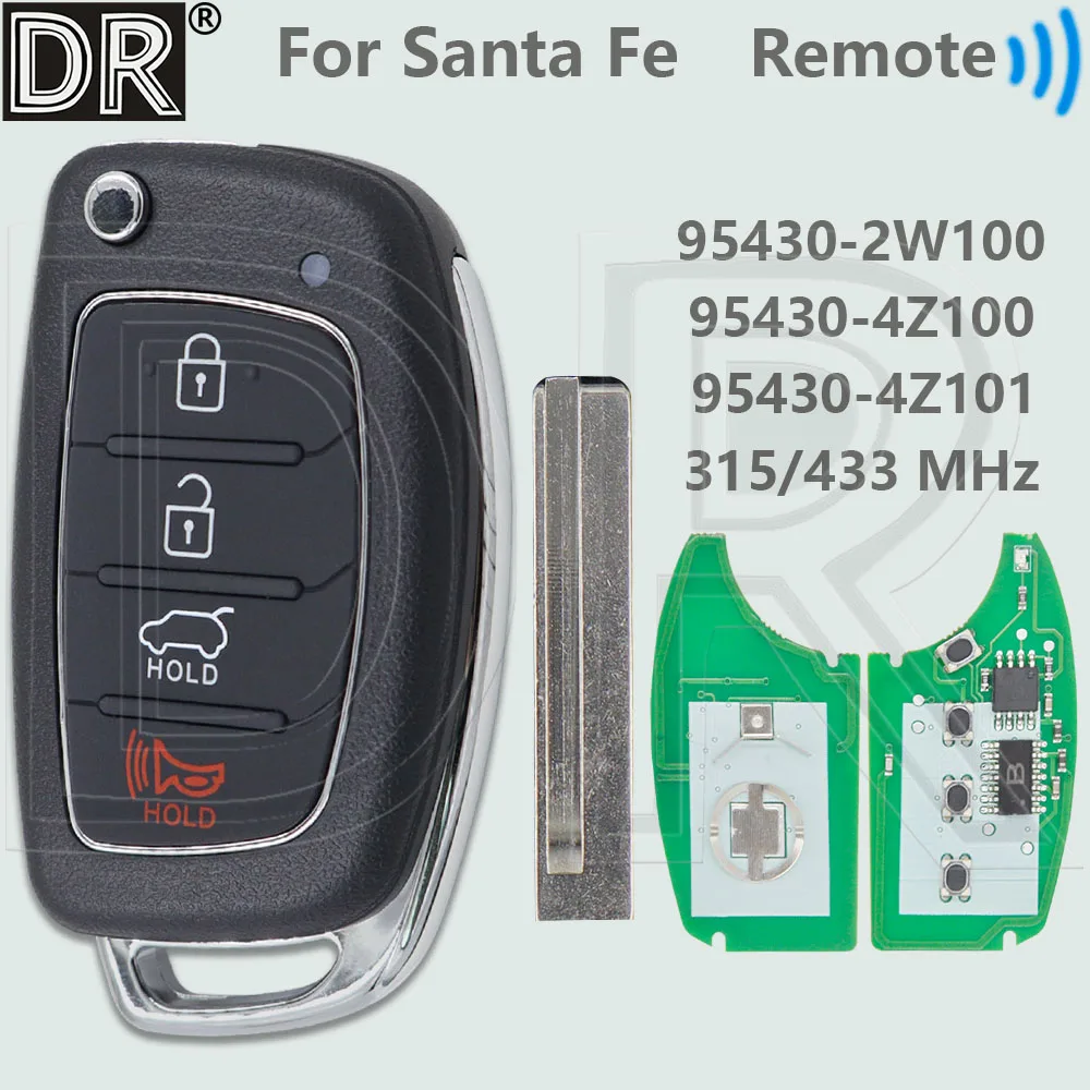 

DR RKE-4F04 433 МГц 95430-2W100 TQ8-RKE-3F04 315 МГц 95430-4Z100 HY20 Откидной автомобильный дистанционный ключ для Hyundai Sante FE SanteFe 2013-2016