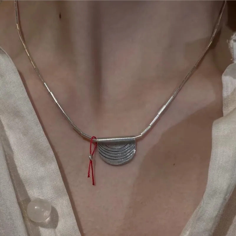 VENTFILLE 925 Sterling Silver Brand Necklace For Women Pattern Ethnic Vintage Minimalist Fringe Trend Jewelry Gift Dropshipping