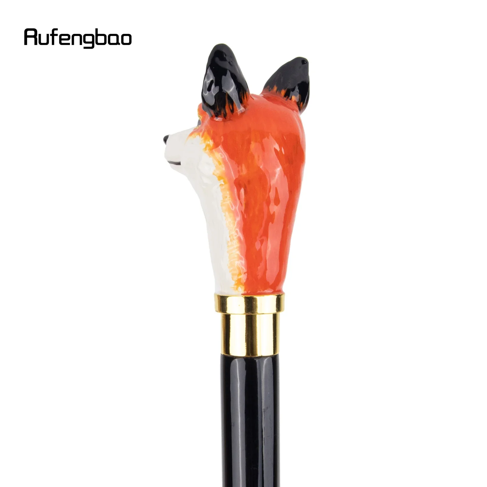 Ceramic Red Fox Head Wooden Single Joint Fashion Wood Walking Stick Decorative Walking Cane Halloween Mace Wand Crosier 95cm