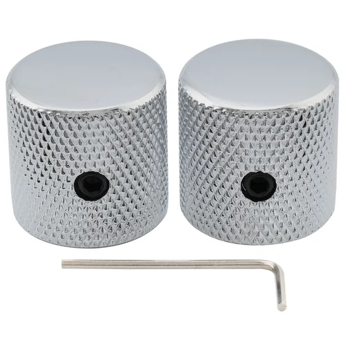 Musiclily Pro Perillas de control superiores planas moleteadas finas de acero de 1/4 de pulgada con tornillo de fijación para bajo de guitarra eléctrica (juego de 2)