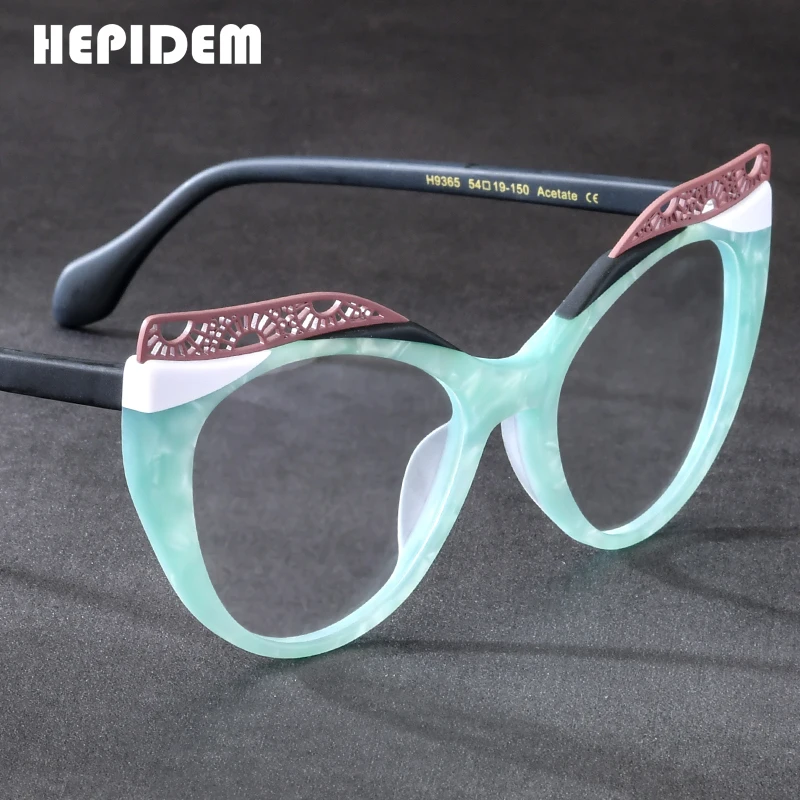 hepidem-女性のためのトレンディな高級メガネデザイナーの小さな猫の目のガラス日本の革手作り9365
