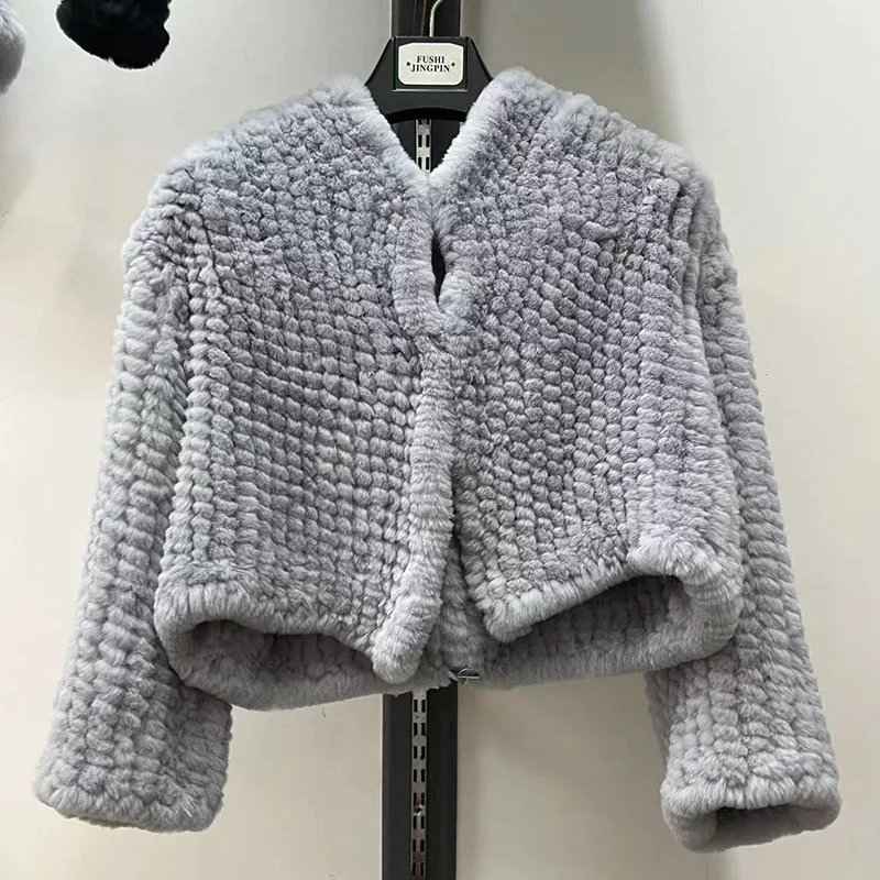 Cappotto con cappuccio in vera pelliccia di coniglio Rex lavorato a maglia invernale da donna moda femminile giacche di pelliccia genuina calda capispalla in pelliccia di coniglio naturale femminile