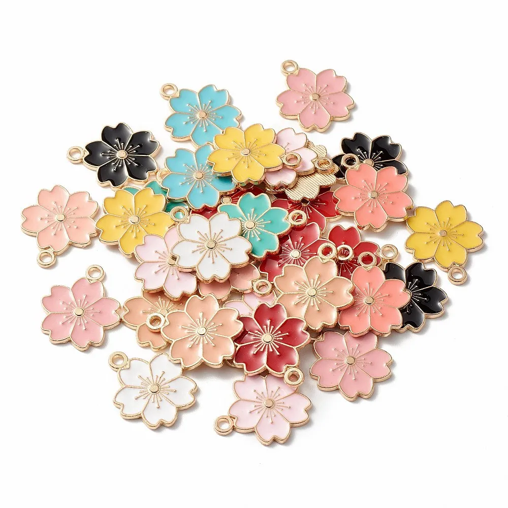 

100pcs Sakura Flower Enamel Pendants Charms Colorful For Romantic Spring Earring Necklace Handmade Jewelry Making Accessories