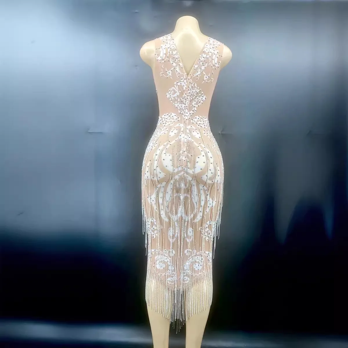 Summer Women's Elegant Shiny Crystal Plus Size Sleeveless Long Evening Dress Sexy For Casual Party Chic And Sweet Evening Dress