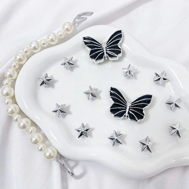 Pearl Chain Butterfly Shoe Charms Black Star Clog Shoes Decorations DIY Accessories for Garden Sandals Women Girls Gifts