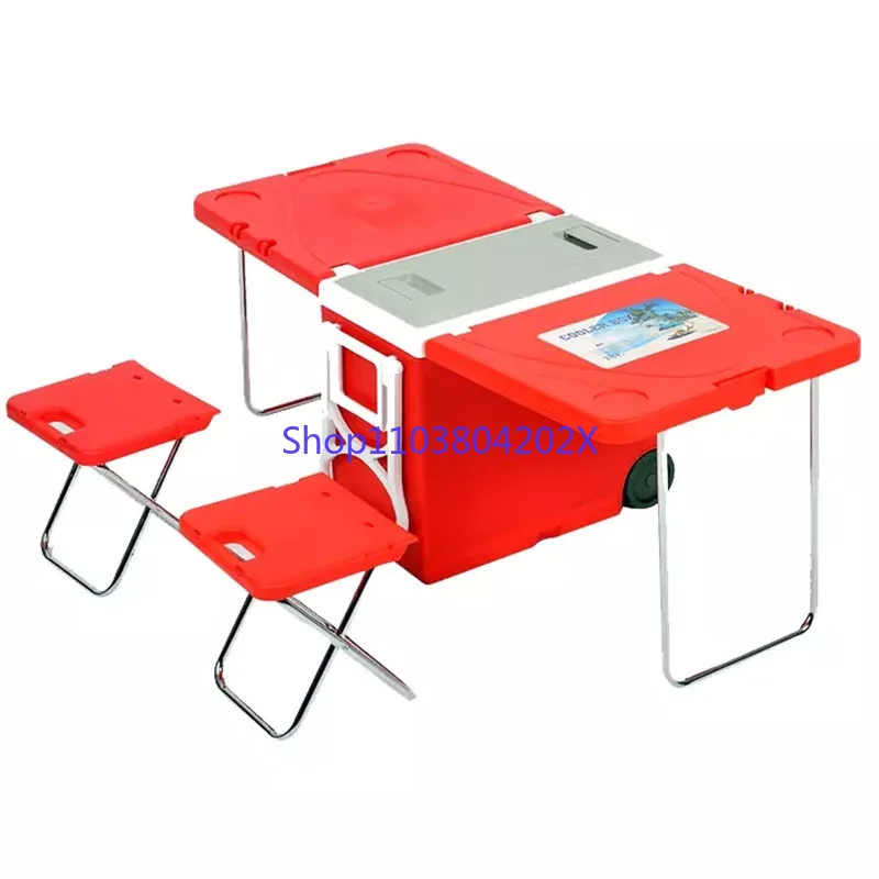 Outdoor Camping Foldable Beach Chair With Armrest Built-in 4 Can Cooler Box Fishing Cooler Box With Trolley