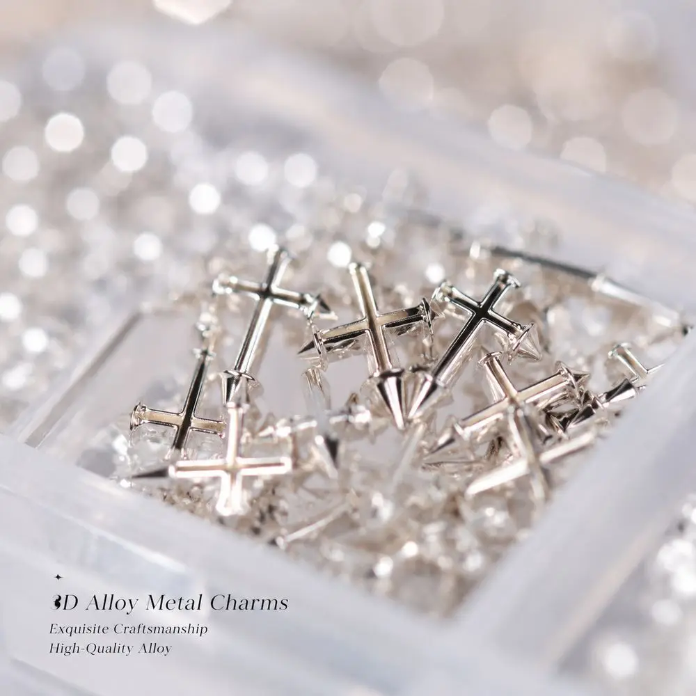 2Box/Set Silver Tone Metal Nail Charms Punk Rivet Stud Bead Star Circle Hardware Ornaments For Salon Home DIY Nail Art Projects