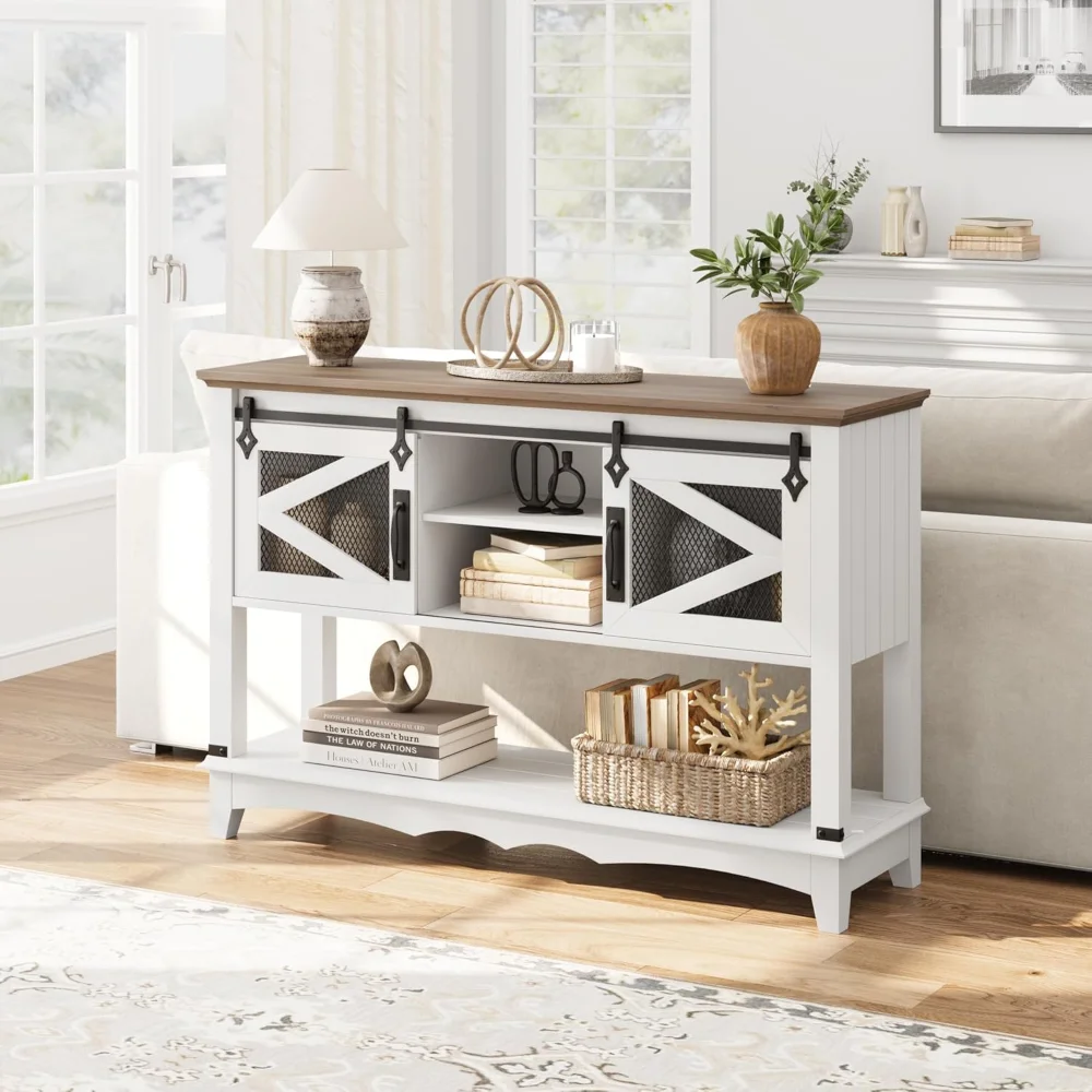

46"" Entryway Table with Cabinet, Farmhouse Console Table with Storage, Rustic Sofa Table with Sliding Barn Doors