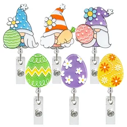 Easter Acrylic Colorful Gnomes Eggs Clip Crocodile Clip Doctor Nurse Work Badge Holder Student Teacher Retractable Badge Reel