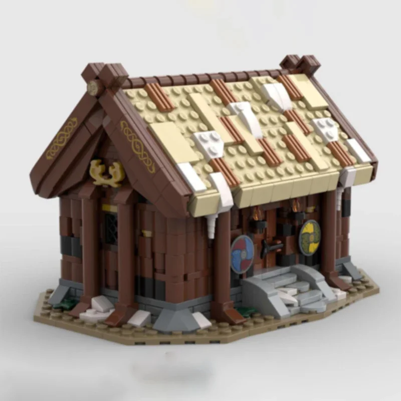 Medieval Street View Model MOC Building Bricks Viking Village House Modular Technology Gifts Holiday Assemble Children Toys Suit